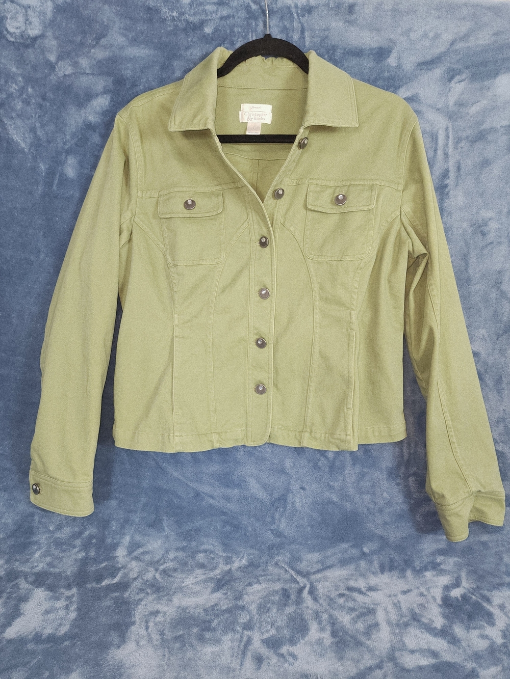 Christopher & Banks Olive Green Jean Jacket - Button-Front Trucker
